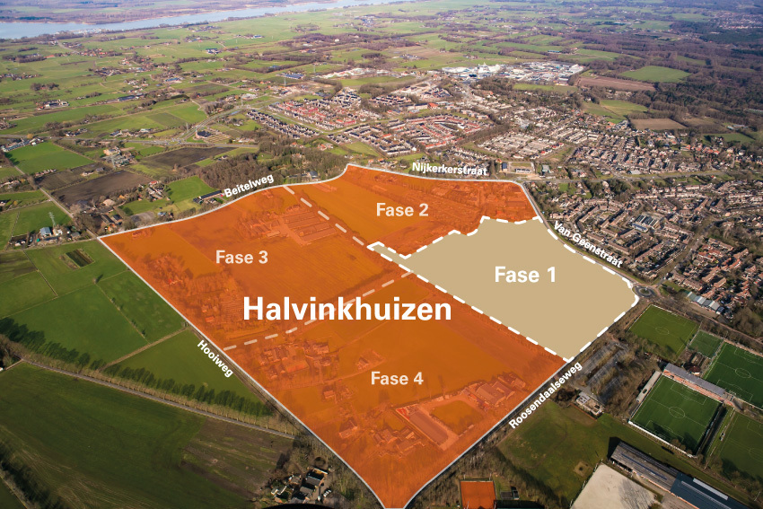 Overzichtskaart van het plangebied voor de nieuwe woonwijk Halvinkhuizen