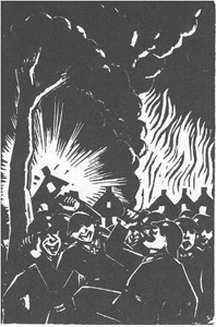 Dorpsbrand in de nacht van 2 op 3 oktober 1944 geschilderd door de puttense kunstenaar Jo Bezaan 
