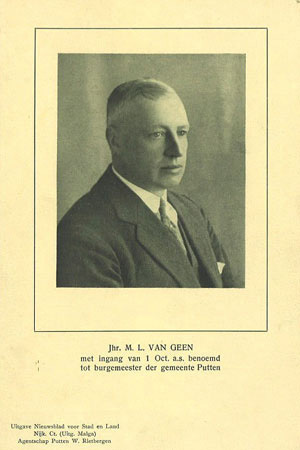 Foto van Jhr. Mathieu Lambert van Geen, burgemeester van 1-11-1946 tot 1-10-1948